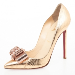 Pre Owned Christian Louboutin Gold Metal Knot Décolleté Pigalle Pumps Size 39.5