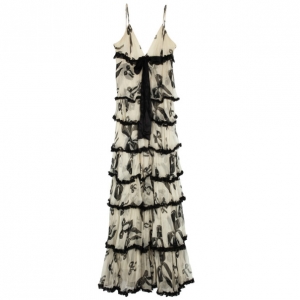 Pre Owned D and G Black &amp; White Ribbon Tiered Silk Gown M