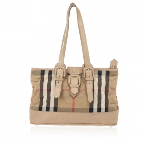 Pre Owned Burberry House Check Quilted Fabric Tote 