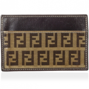 Pre Owned Fendi Zucchino Business Card Holder 