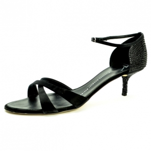 Pre Owned Giuseppe Zanotti Black Satin Rhinestone Sandals Size 41