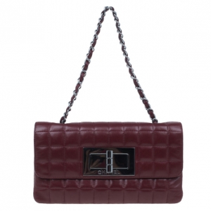 Pre Owned Chanel Red Leather Chocolate Bar Mademoiselle Flap Bag