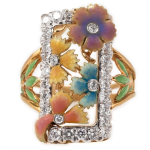 Pre Owned Masriera Flower Enamel Diamond Ring Size 54.5