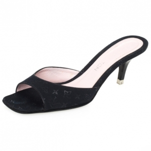 Pre Owned Louis Vuitton Black Fabric Monogram Mules Size 38.5