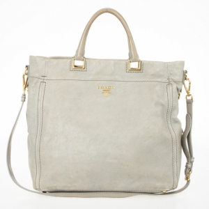 Pre Owned Prada Grey Leather Soft Top Handle Tote
