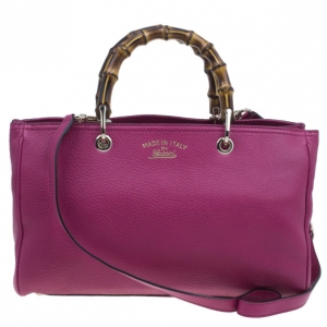 Pre Owned Gucci Pink Leather Bamboo Shopper Tote