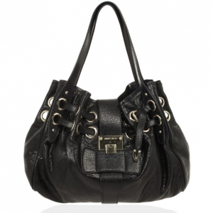 Pre Owned Jimmy Choo Black Riki Stamped Leather Shoulder Bag