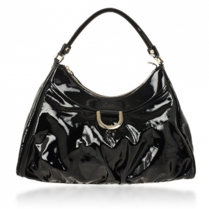 Pre Owned Gucci Black Patent Leather D Ring Large Hobo Bag