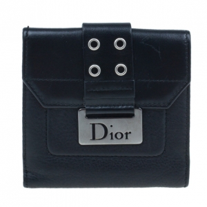 Pre Owned Dior Black Leather Chic Compact Wallet