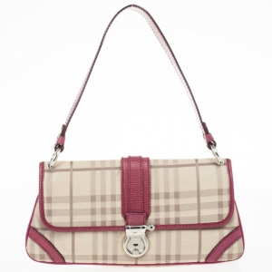 Pre Owned Burberry Beige Peyton Haymarket PVC Shoulder Bag