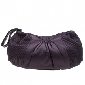 Pre Owned Miu Miu Metallic Eggplant Leather Clutch