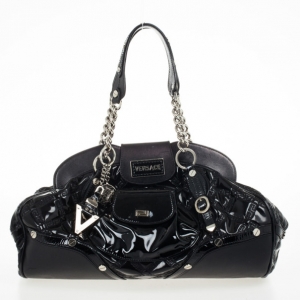 Pre Owned Versace Black Patent Framed Satchel