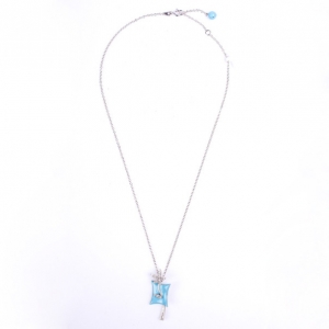 Pre Owned Stefan Hafner 18 K White Gold Diamond Azur Enamel Flower Pendant Necklace 