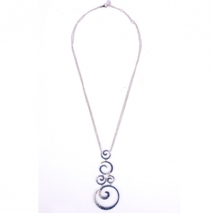 Pre Owned Stefan Hafner 18 K White Gold Blue Sapphire and Diamond Pendant Necklace 