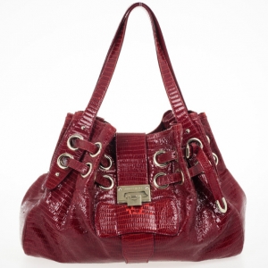 Pre Owned Jimmy Choo Burgundy Lizard Embossed Glazed Leather Ramona Bag