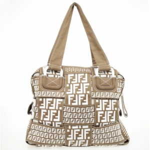 Pre Owned Fendi B-Mix Beige and White Tote