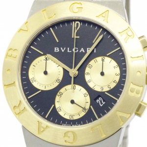 Pre Owned Bvlgari Black 18K Yellow Gold & Stainless Steel Diagono Men's Wristwatch 35MM