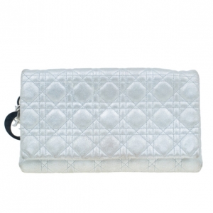 Pre Owned Dior Metallic Silver Leather Cannage Midnight Clutch