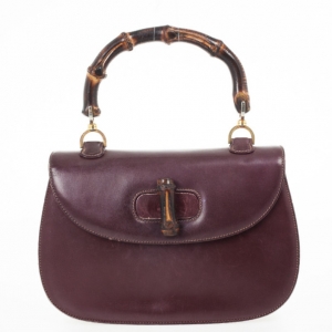 Pre Owned Gucci Burgundy Top Handle Bamboo Bag