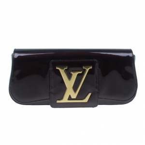 Pre Owned Louis Vuitton Maroon Patent Sobe Clutch