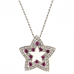 Pre Owned Damiani Belle Epoque Diamonds and Rubies Star Pendant Necklace