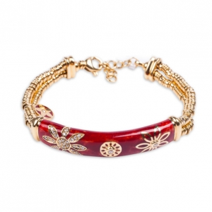 Pre Owned La Nouvelle Bague Red Enameled 18kt Yellow Gold and Silver Diamond Bracelet