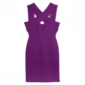Pre Owned Hervé Léger Purple Crisscross Bandage Dress