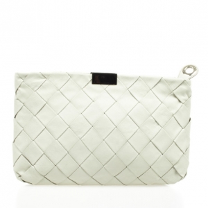 Pre Owned Jimmy Choo White Leather Zulu Woven Clutch