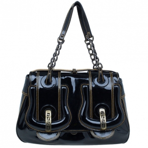 Pre Owned Fendi Black Patent Leather B Bag