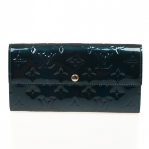 Pre Owned Louis Vuitton Green Monogram Vernis Sarah Wallet