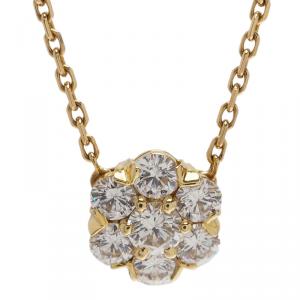 Pre Owned Van Cleef & Arpels Fleurette Diamond Yellow Gold Small Pendant Necklace