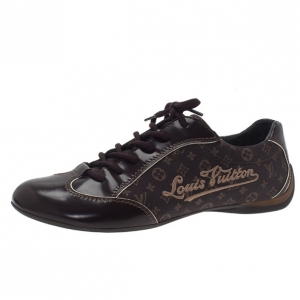 Pre Owned Louis Vuitton Brown Mini Lin Monogram Sneakers Size 40