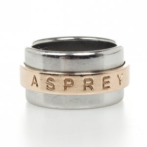 Pre Owned Asprey 18 K Yellow Gold and Steel Ring Size 54