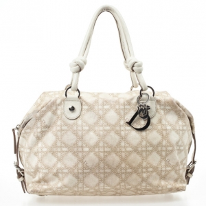 Pre Owned Dior Cream Cherie Cannage Printed Canvas Zip Bag