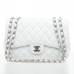 Pre Owned Chanel White Caviar Jumbo Flap Bag