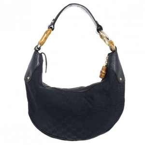 Pre Owned Gucci GG Fabric Bamboo Ring Medium Hobo 