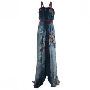 Pre Owned Roberto Cavalli Grey Chiffon Printed Maxi Dress M