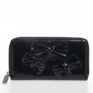 Pre Owned Valentino Bow Patent Continental Zip Around Wallet