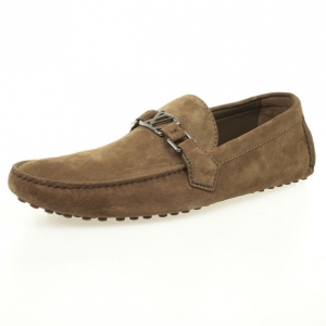 Pre Owned Louis Vuitton Green Suede Hockenheim Loafers Size 44