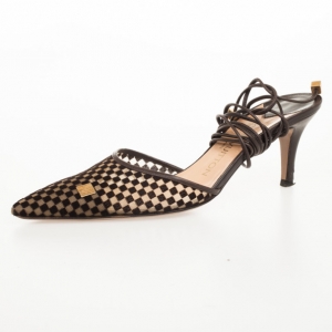Pre Owned Louis Vuitton Brown Damier Pony Hair Strappy Sandals Size 37