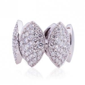 Pre Owned Damiani 18 K White Gold Diamond Pave Oval/Kite Shaped Ring Size 57