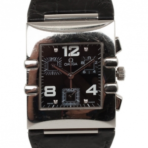 Pre Owned Omega Black Constellation Quadra Diamonds Chronograph Unisex Wristwatch 34 MM
