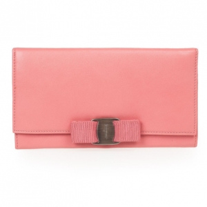 Pre Owned Salvatore Ferragamo Pink Leather Miss Vara Bow Wallet