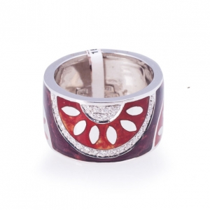 Pre Owned La Nouvelle Bague Purple/Bordeaux Enameled Diamond Band Ring Size 57