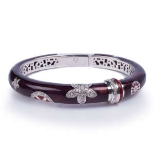 Pre Owned La Nouvelle Bague 18 K White Gold & Silver Purple/Bordeaux Enameled Diamond Bangle