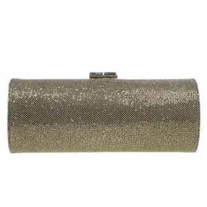 Pre Owned Jimmy Choo Bronze Fabric Glitter Twill Tube Clutch