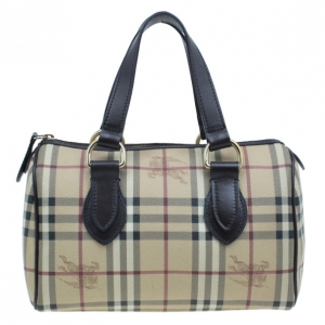 Pre Owned Burberry Haymarket Check Coated Canvas Small Bowling Bag