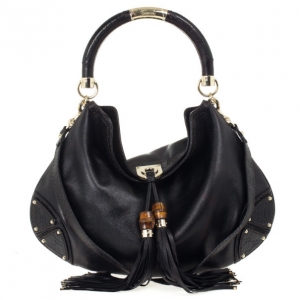 Pre Owned Gucci Black Leather Large Indy Top Handle Bag