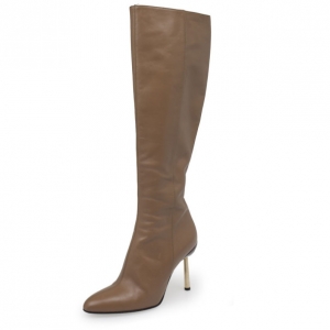 Pre Owned Gianni Versace Beige Leather Knee Length Boots Size 36