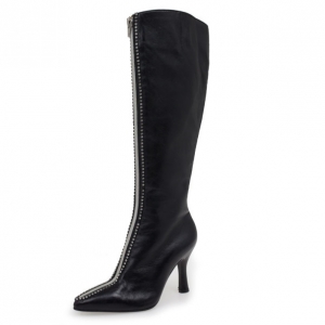 Pre Owned Gianni Versace Black Leather Crystal Embellished Knee Length Boots Size 35.5